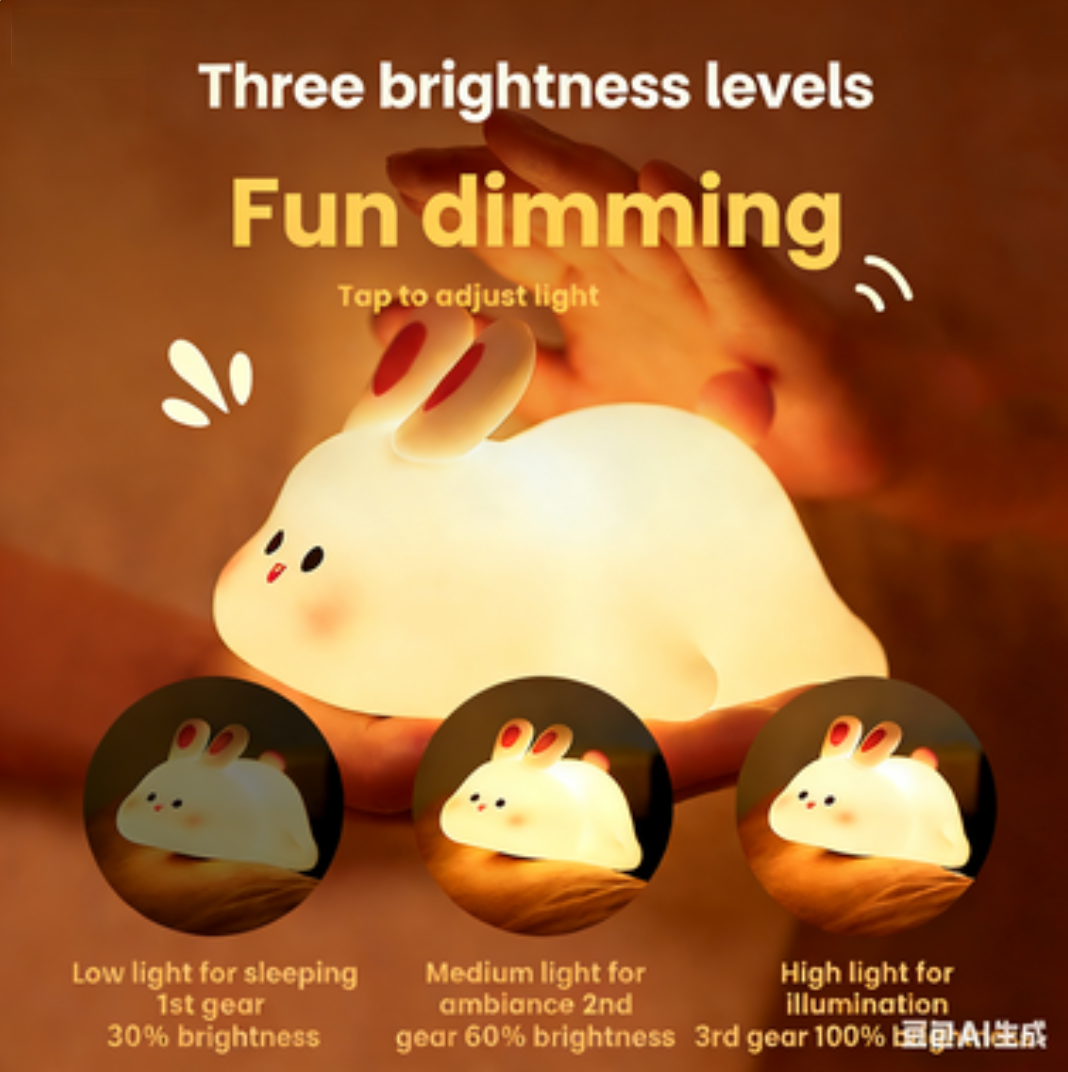 Big Face Rabbit Silicone Bedside Tap Light Night Light