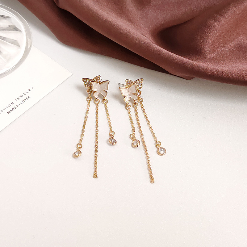 Long Rhinestone Bow Tassel Earrings