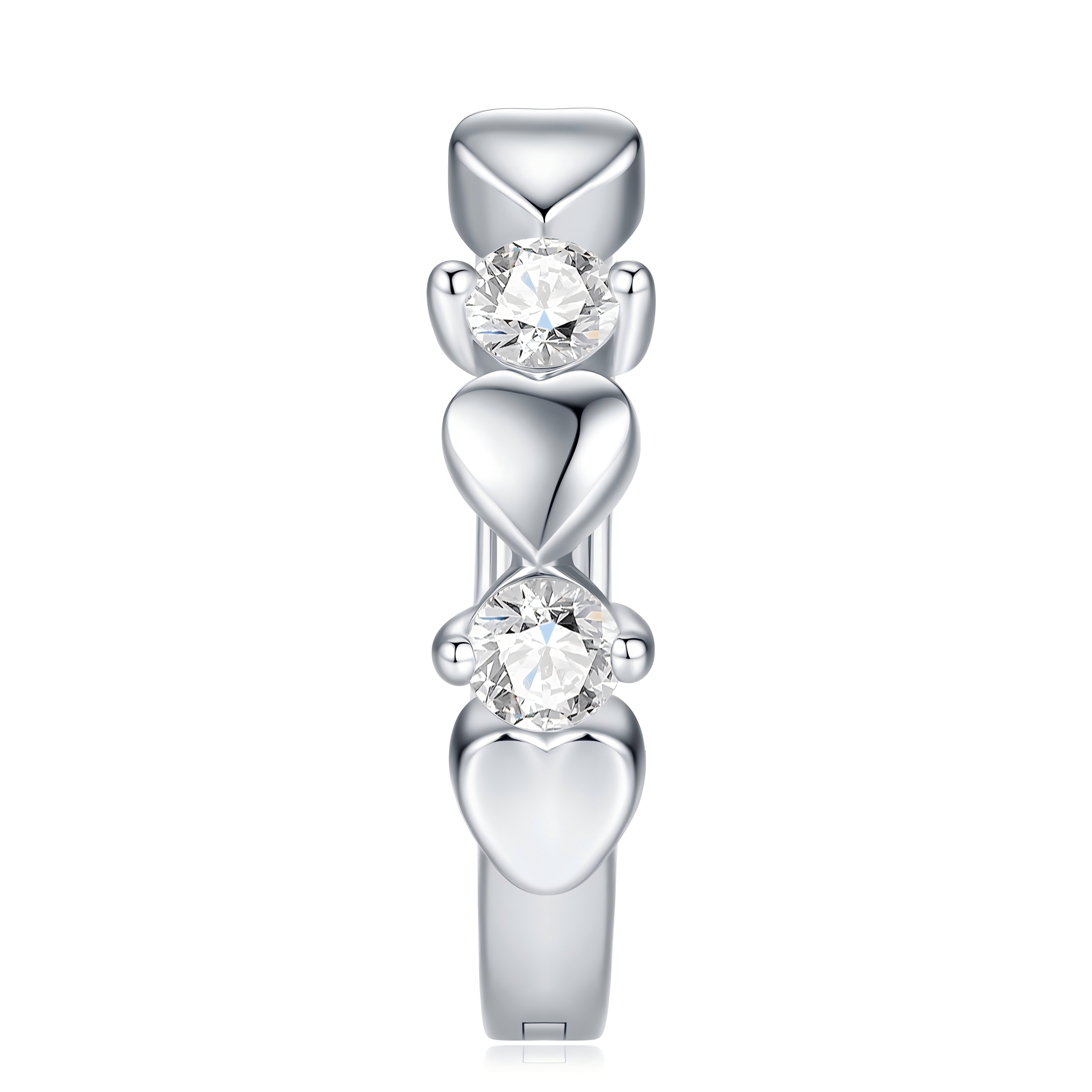 S925 Sterling Silver Heart Huggie Earrings, 0.1ct D-VVS1 Moissanite, Platinum Plated 5.6g Romantic Women's Jewelry Gift Box