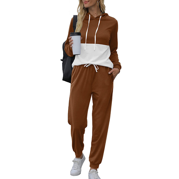 Fashion Loose Casual Color Matching Hooded Sweater Suit