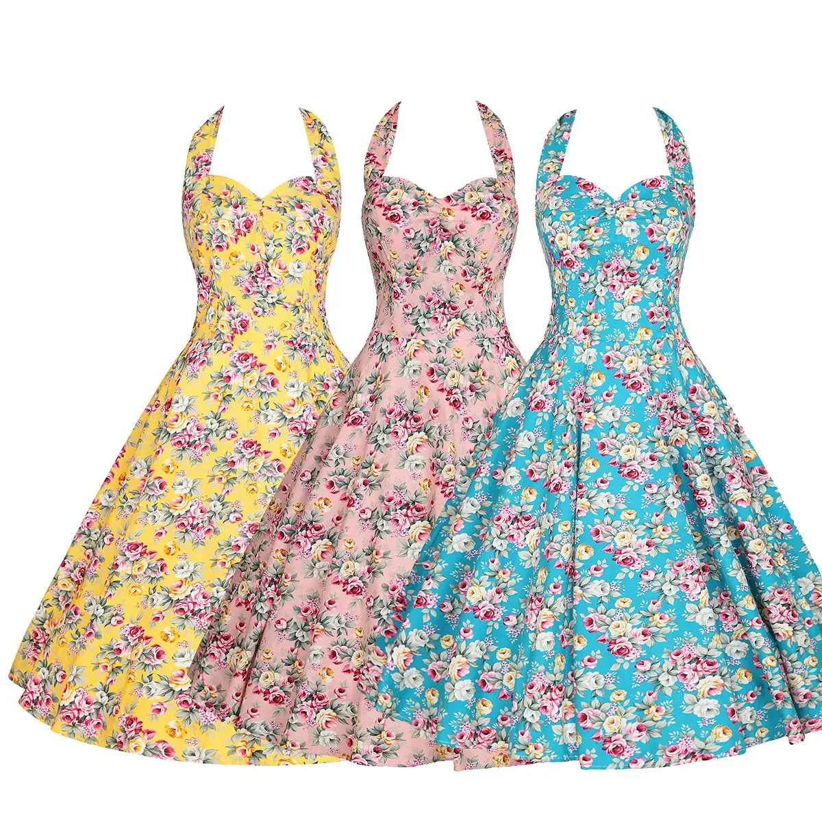 Halterneck Suspender Print Slim Fit Dress