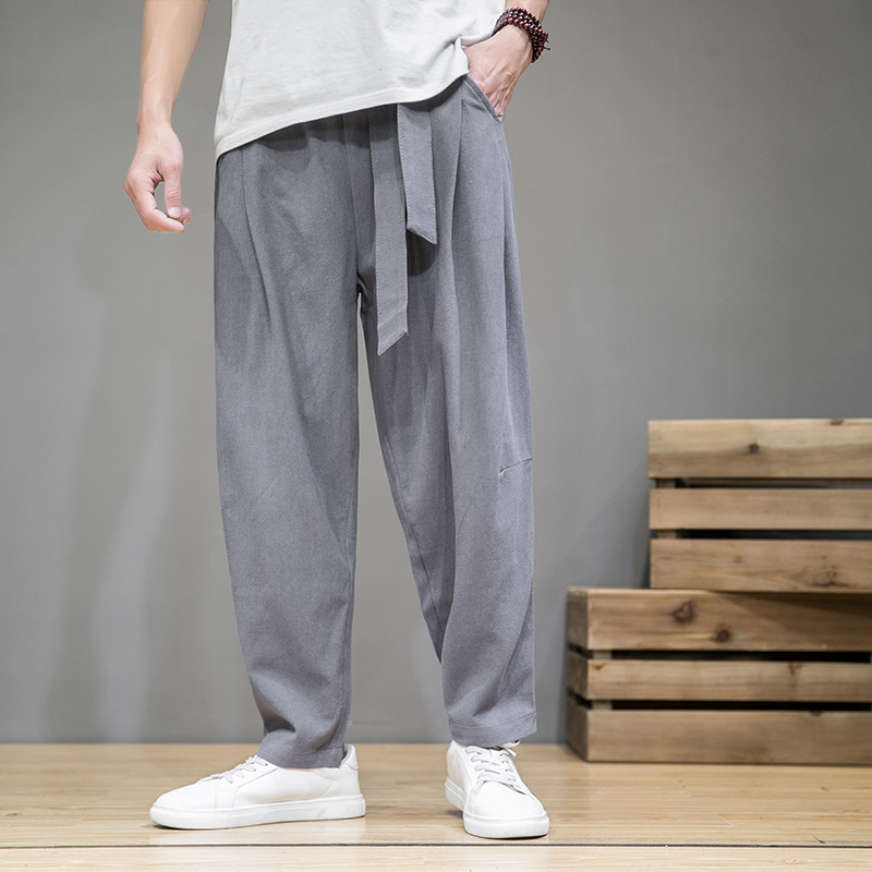 Cotton Linen Pants Thin Men's Large Size Loose Linen Casual Straight-Leg Solid Color Pants