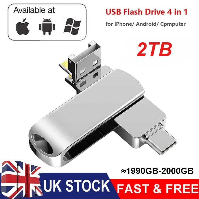 4 In 1 2TB USB 3.0  Drive Memory Stick For 13 14 15 16 Pro Max IPad