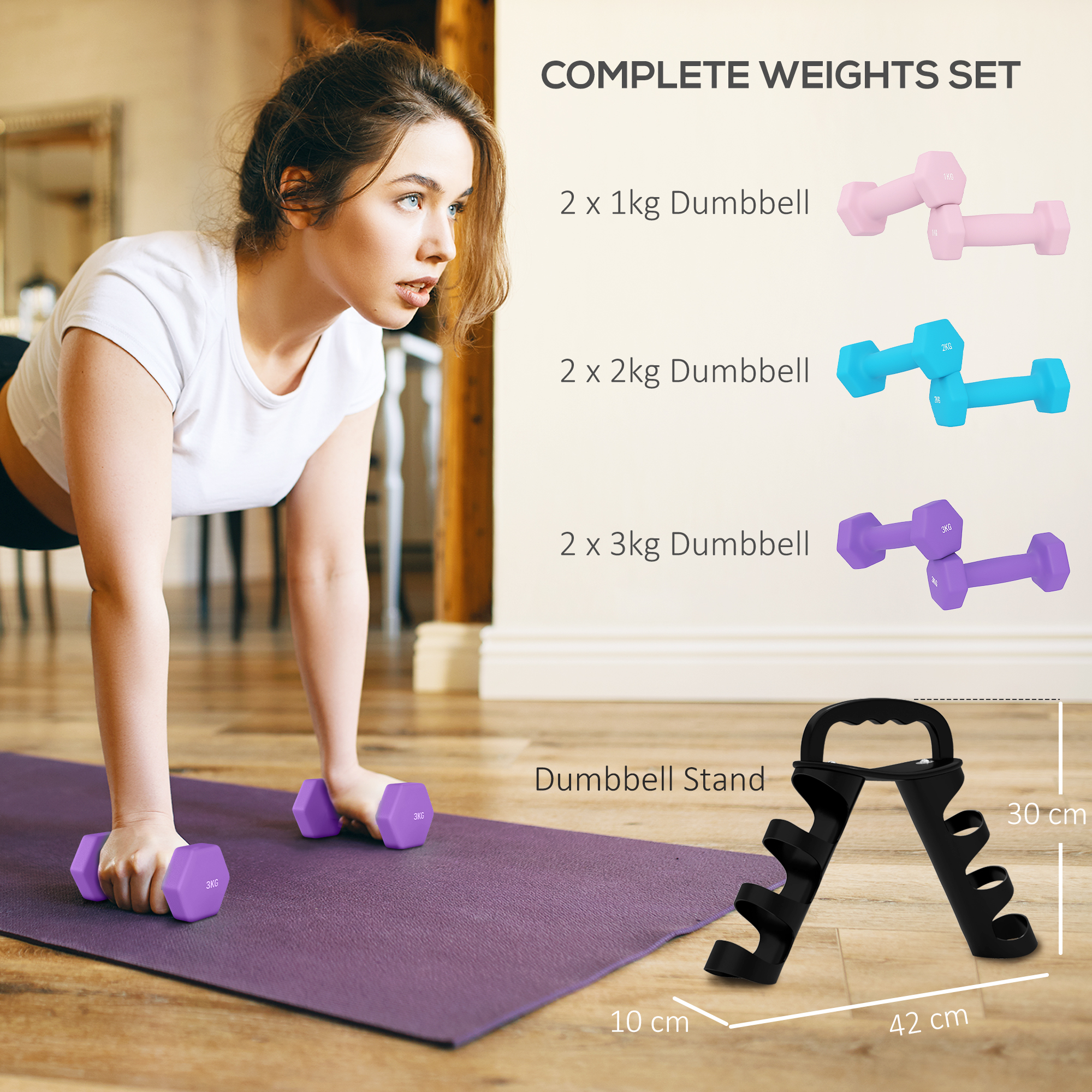 Dumbbell Set With Storage Rack , 2 X 1kg, 2 X 2kg, 2 X 3kg — image 11