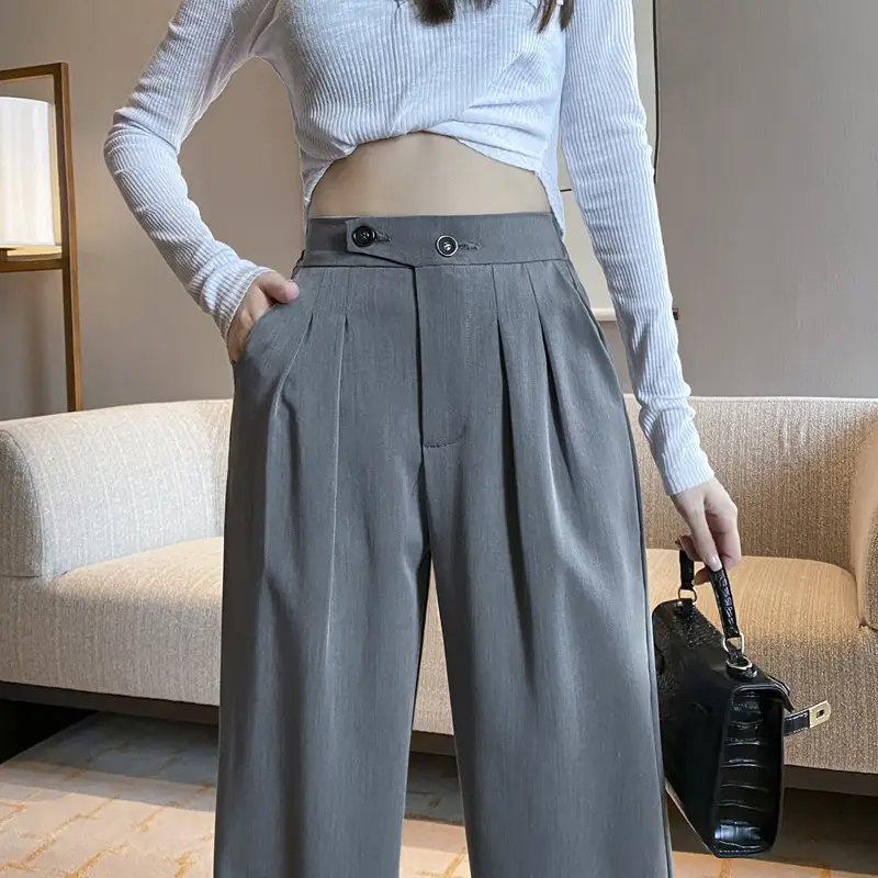 High Waist Drape Loose Straight Casual Slim Wide Leg Trousers