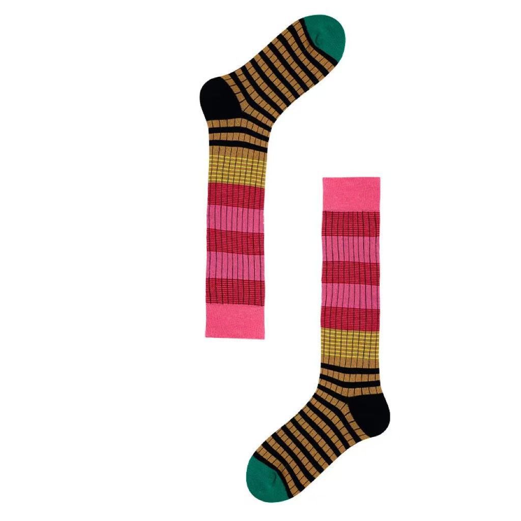 2026 New Summer Dopamine Colorful Striped Slouch Socks, Slimming Calf Socks, Long Tube Trendy Ins Socks For Women