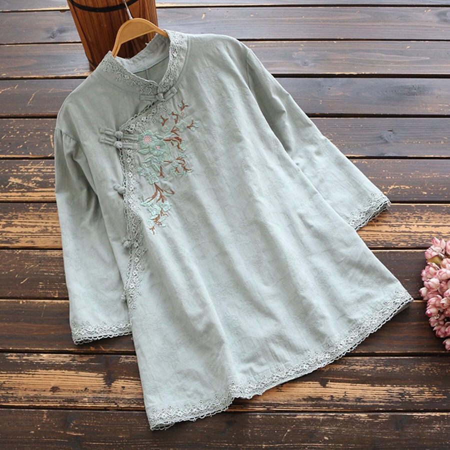 Stylish Vintage Floral Embroidered Shirt