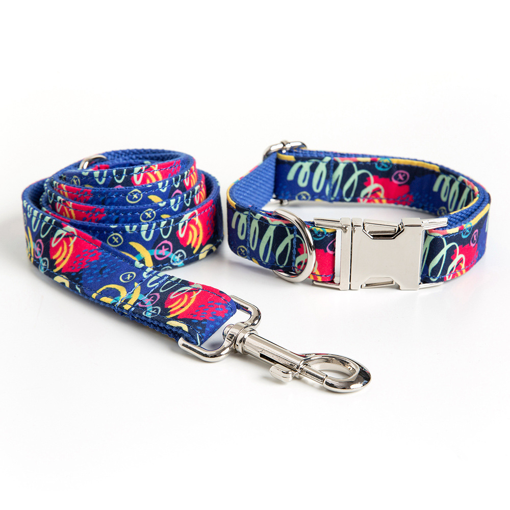 Blue Graffiti Pet Collar Leash