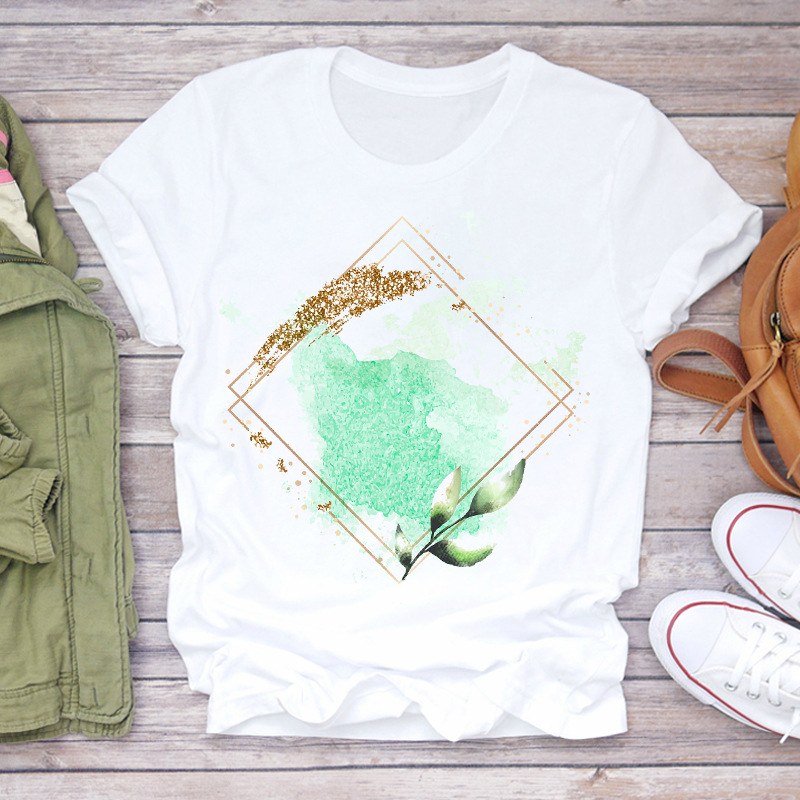 Watercolor Love Fashion Print Short sleeved T shirt Women's Trend Zk - Shop at LoveMi