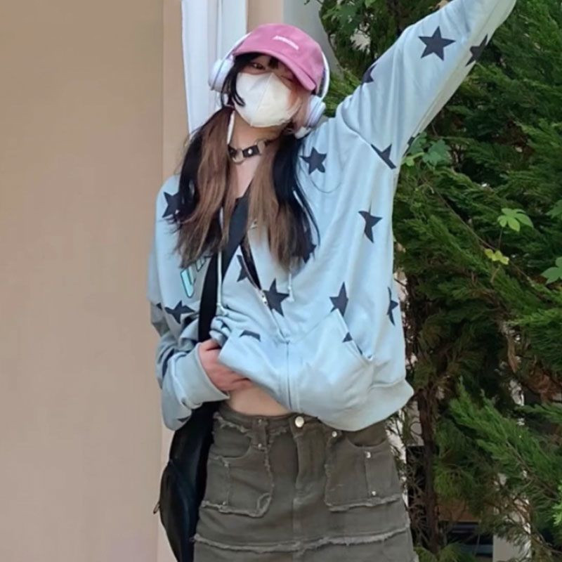 New Style Five Pointed Star Letter Double Craft Printing Sweater Women