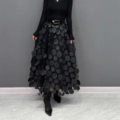 3D Polka Dot Black Mesh Skirt - Black - View 1