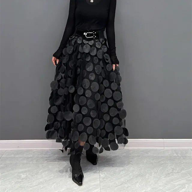 3D Polka Dot Black Mesh Skirt Black - Shop at LoveMi