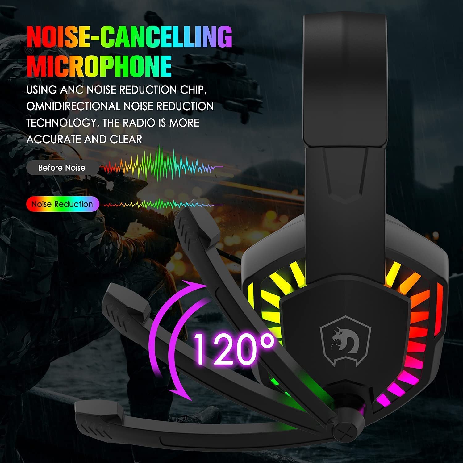 Wired Gaming Headset With Rainbow RGB Backlight Retractable Stereo Sound For PS4