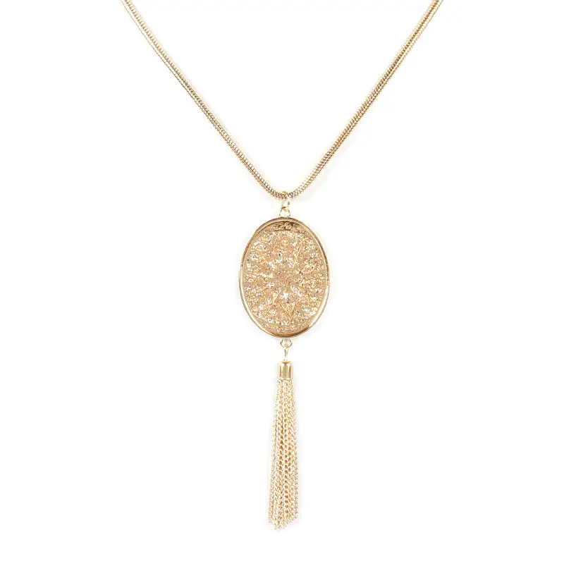 European And American Hollow Disc Pendant Tassel Long Necklace Women