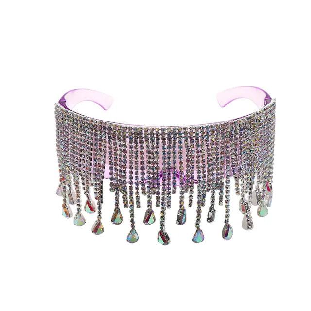 New Hair Hoop Fashion Color Tassel Handmade Diamond Sunglasses Purple - Shop at LoveMi