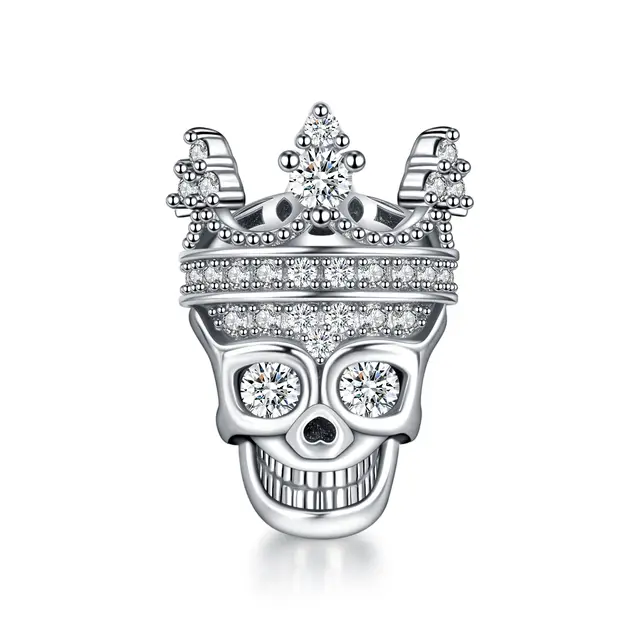 925 Sterling Silver Black Charm Skull Halloween Silver Plate