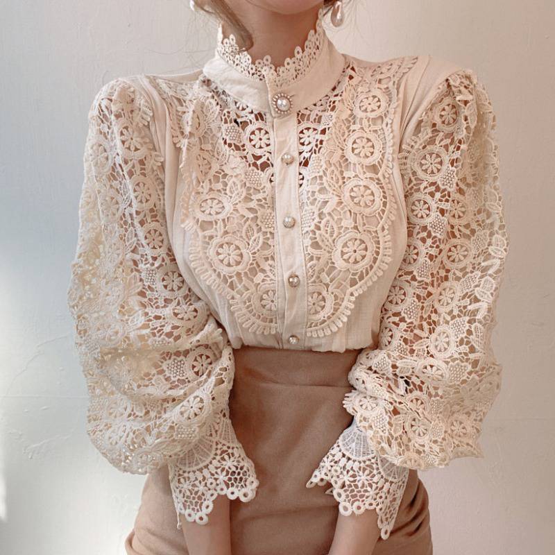 Title 3, Design Palace Style Blouse Lace Stand-up Collar...