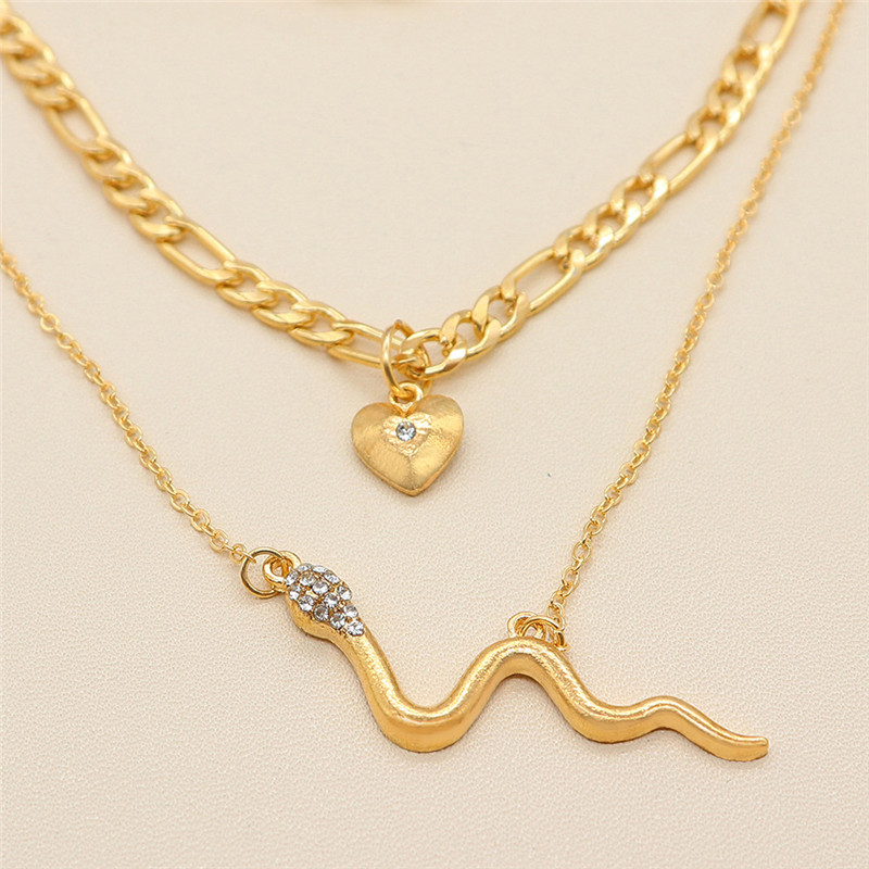 Love Snake Color Diamond Pendant Multilayer Necklace