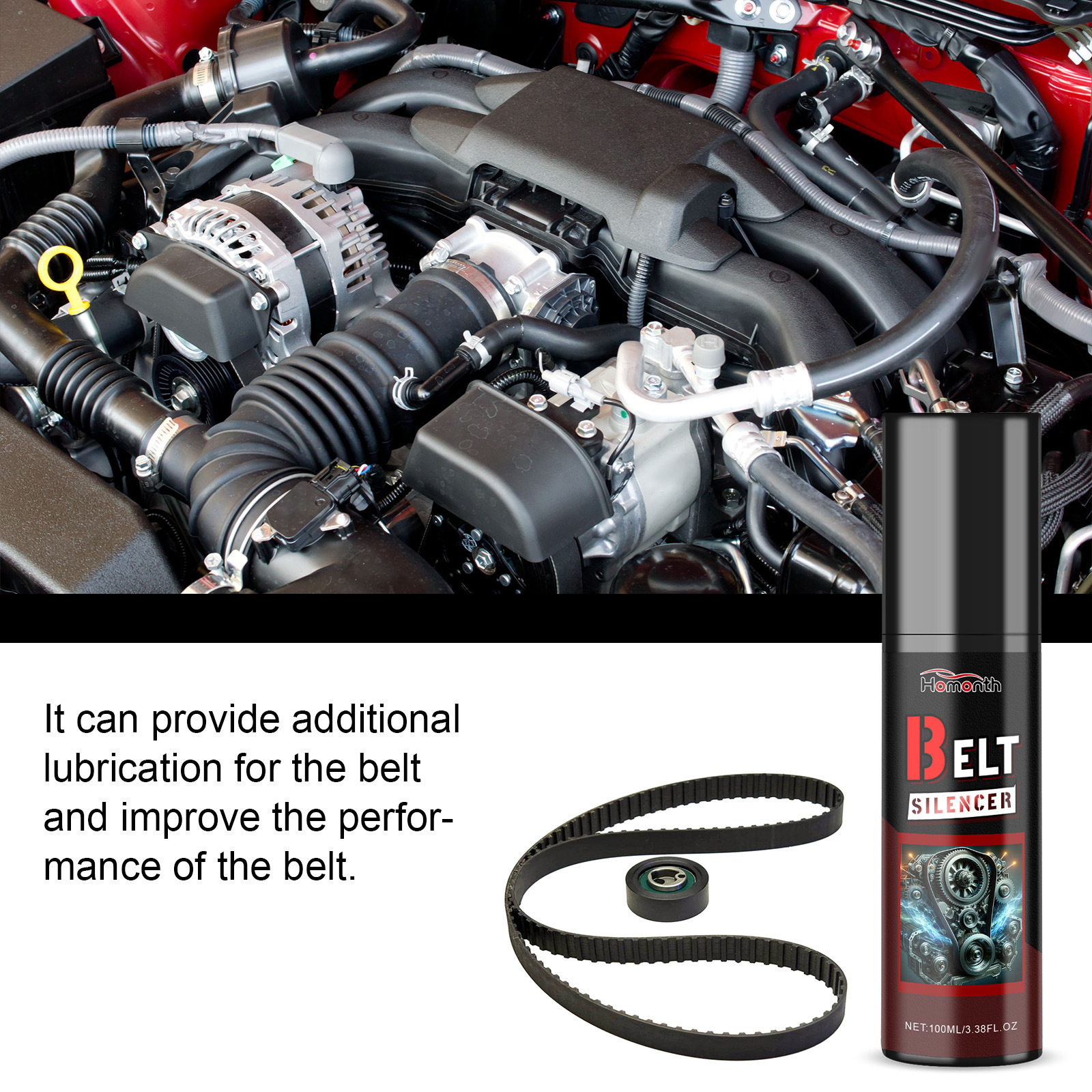 Homonth Car Engine Belt Noise Reducer, Car Engine Belt Noise Elimination, Maintenance And Lubrication Agent 2