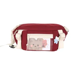 Cute Cartoon Girl Student Transparent Messenger Bag - Red - View 1