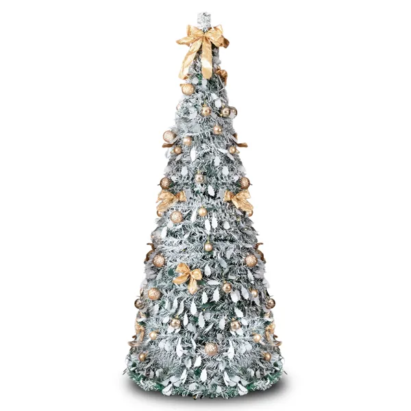 6 FT Snow Flocked Pre lit Artificial Pop Up Christmas Tree With 100 Warm Lights And Golden Ornaments For Home Office Store Holiday Deco, Snowy Gree... 6Ft - Shop at LoveMi