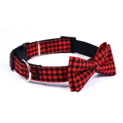 British Plaid Pet Bow Tie Collar Cat Dog Traction Bow Tie - Red And Black Grid - View 1
