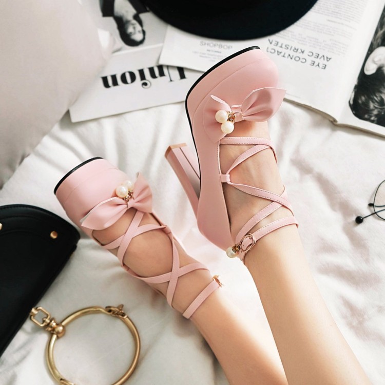Round Toe Single Shoe Thick Heel Platform Pink - Shop at LoveMi