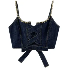 Ladies Summer New Denim Camisole Commuter - Navy Blue - View 1