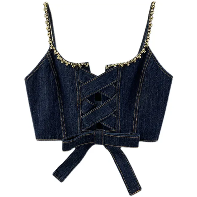 Ladies Summer New Denim Camisole Commuter Navy Blue - Shop at LoveMi