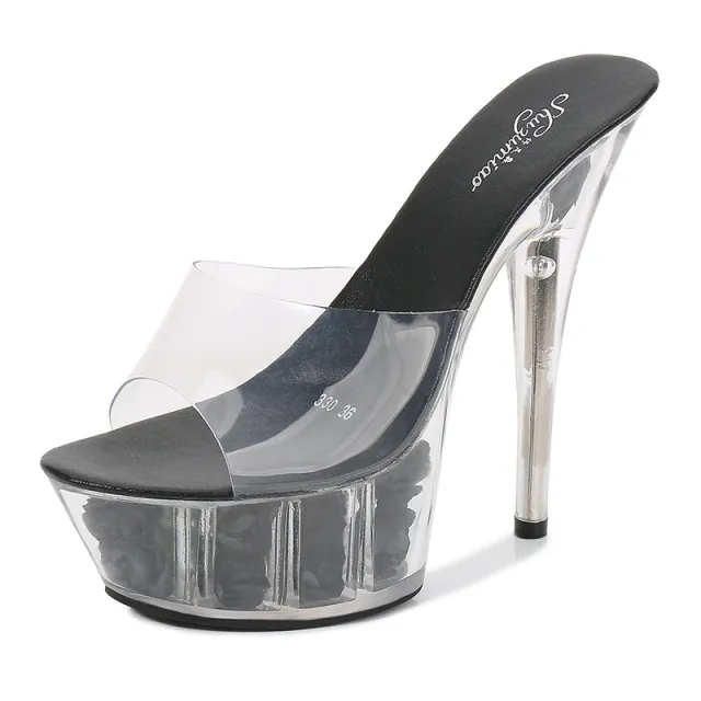 Women's High Heel Slippers With Crystal Sole Black - Shop at LoveMi