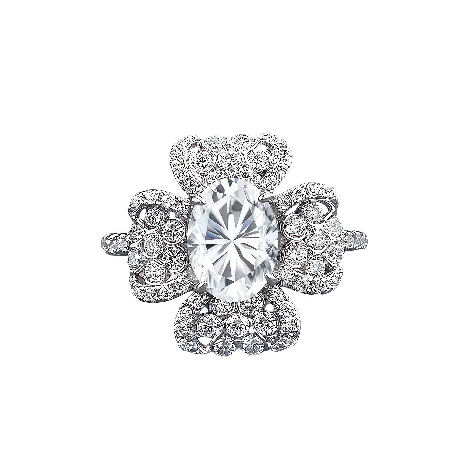 S925 Silver Platinum Plated Flower Ring For Women, 6x8mm 1.5ct D Color VVS1 Moissanite, US Size 5-9, 3.7g Jewelry With gra Certificate & Gift Box