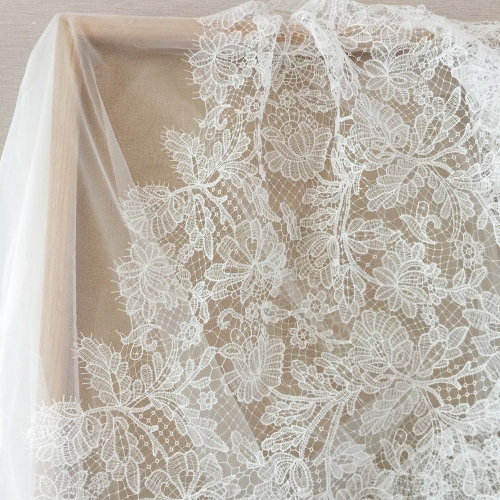 Title 5, Beige Fishing Thread Wedding Lace Fabric