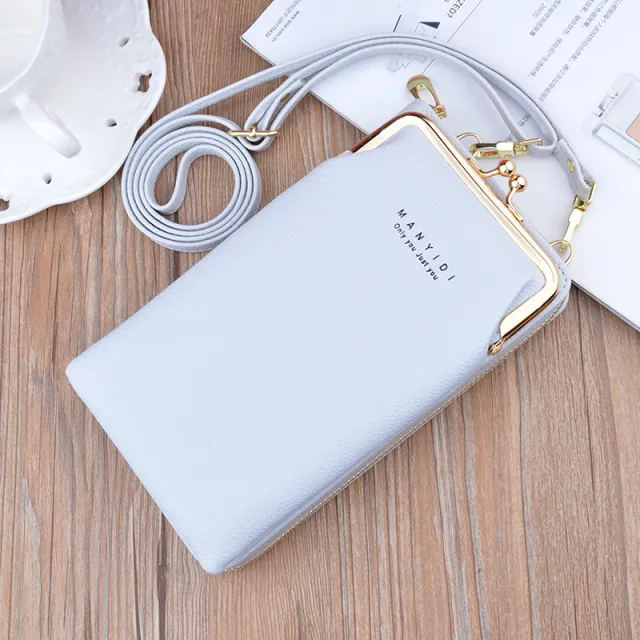 Soft Leather Lychee Pattern Largecapacity Messenger Bag Single Shoulder Pouch Grey - Shop at LoveMi