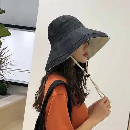 Female summer suntan Sun anti UV face mask hat - Black