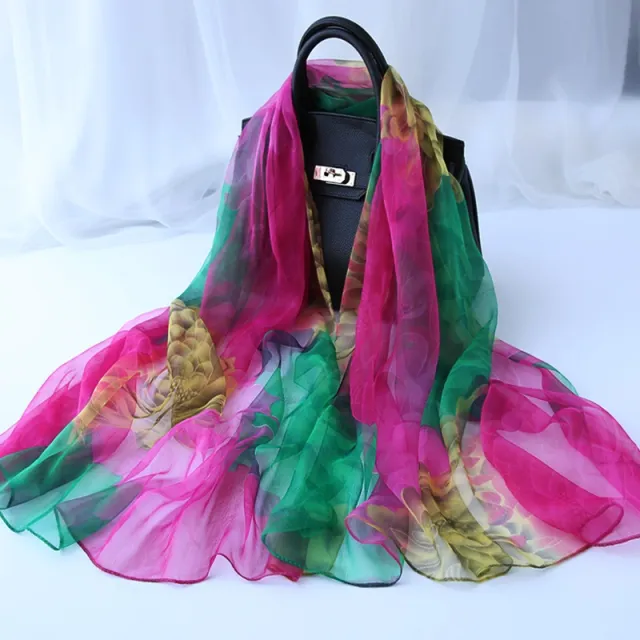 Ladies Fashion Decorative Versatile Silk Scarf 02Rose Red - Shop at LoveMi