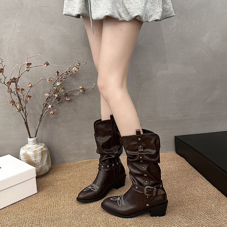 Faux Leather Mid Calf Boots, picture 3 of 4