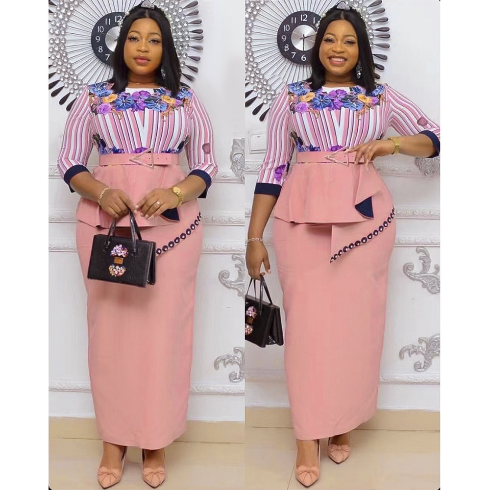 Printed High Waist Slimming Sheath Irregular Ruffled Commuter Dress