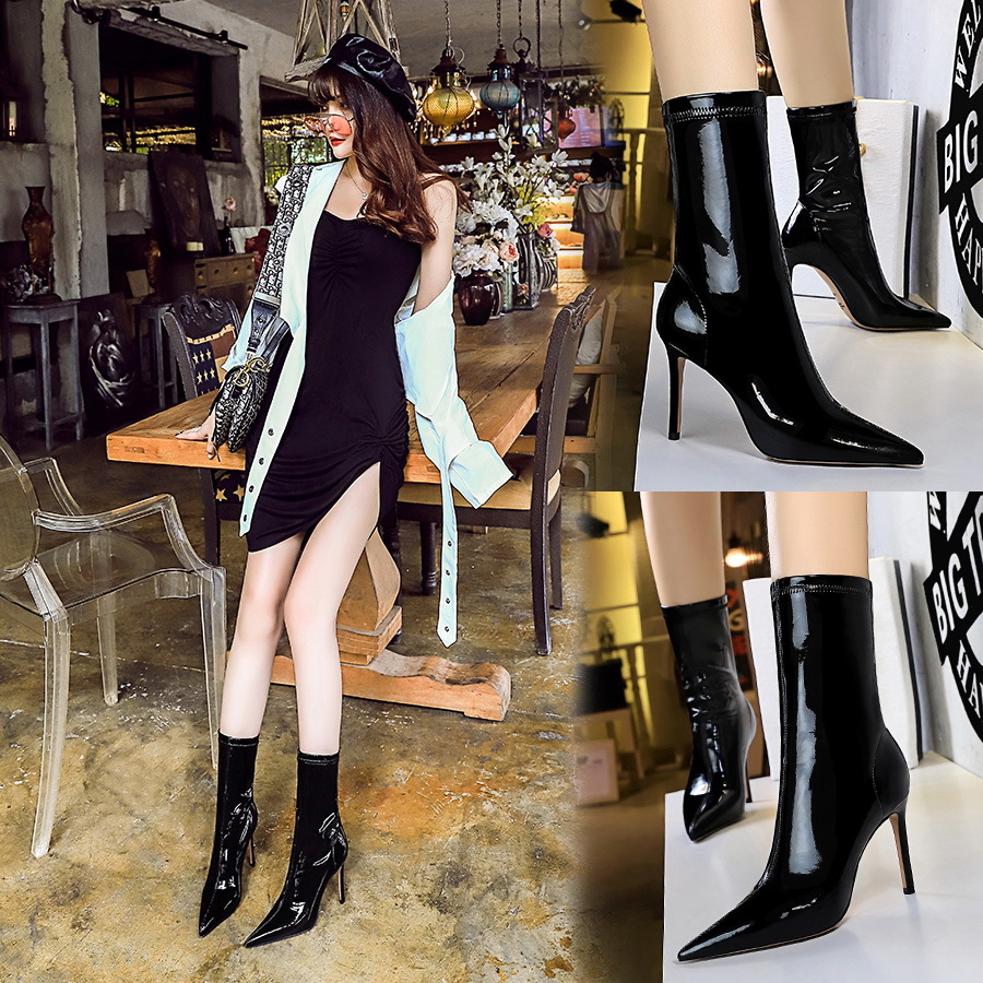 Title 7, Bottines femme sexy en cuir verni brillant et e...