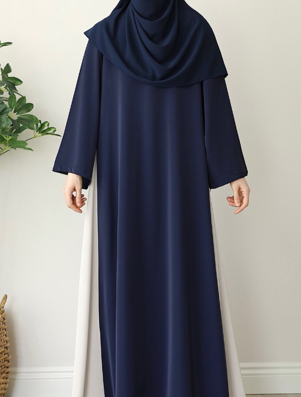 Color-blocked Side Drawstring Loose Casual Round Neck Long Dress