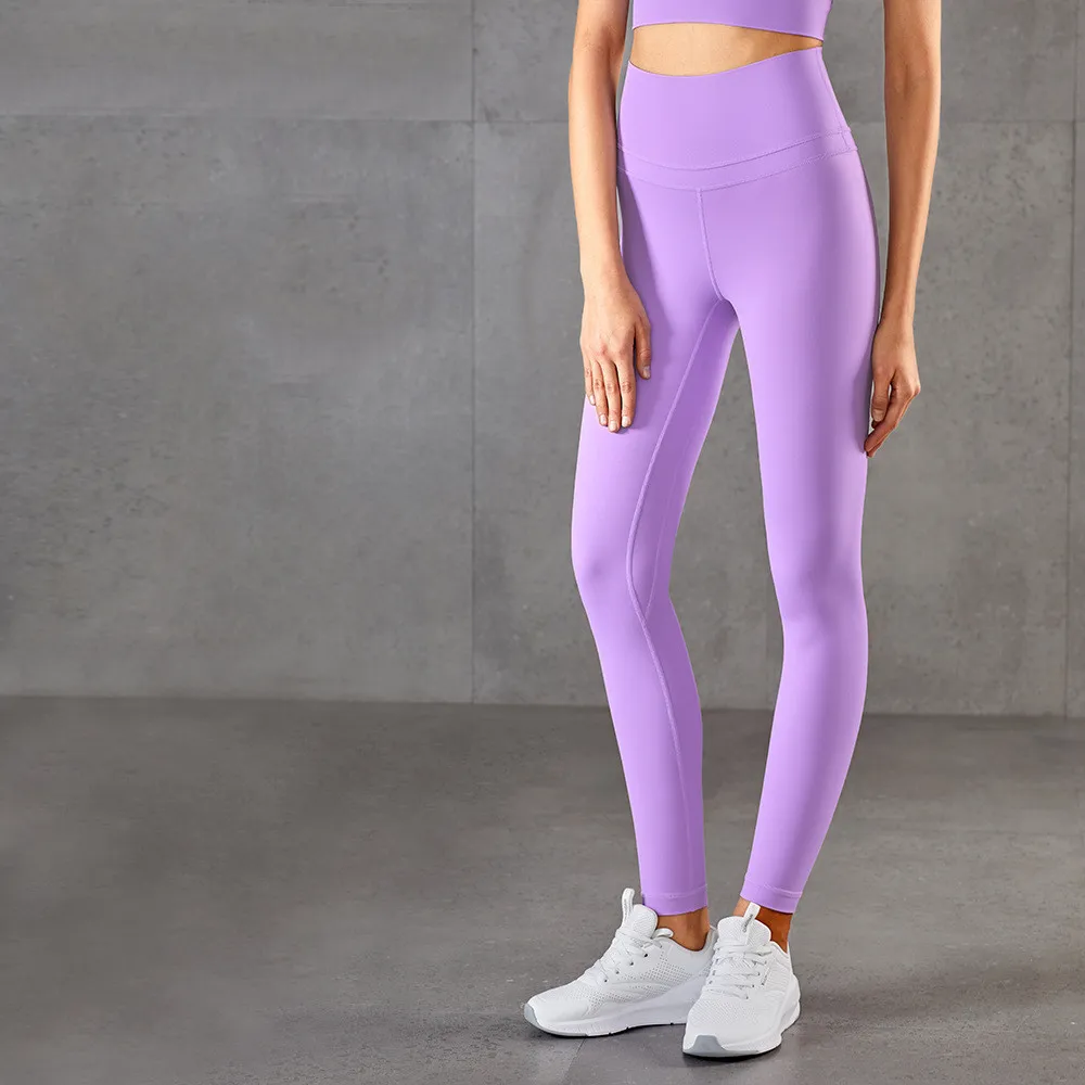 Double-sided Brocade High Waist Hip Lift Sports Fitness Pants - Misty Mauve