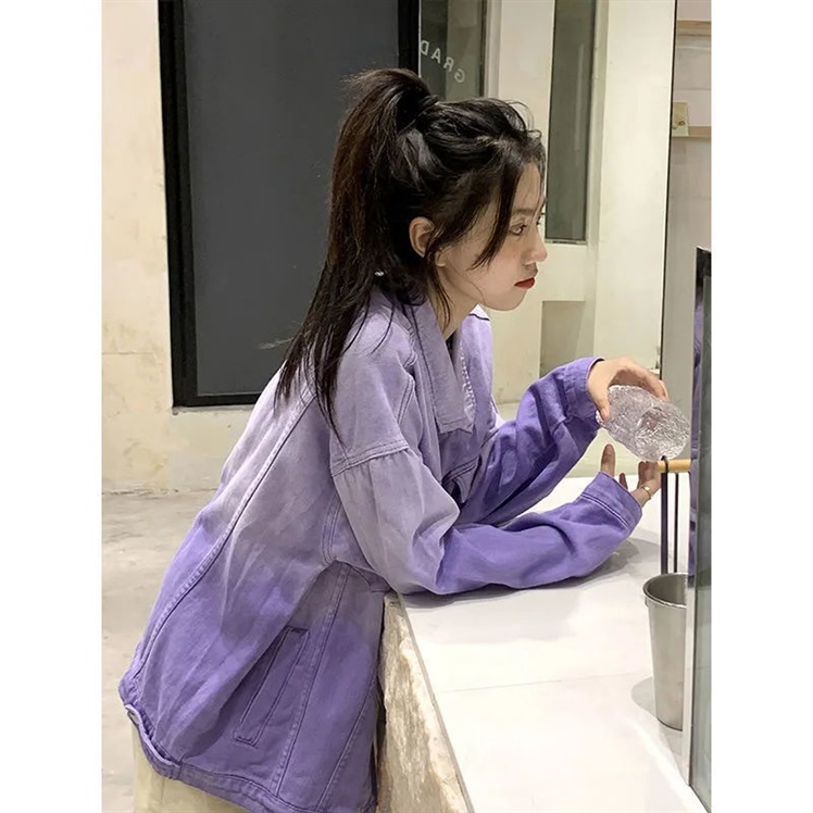 Women's Slim Tie Dye Purple Gradient Denim Jacket