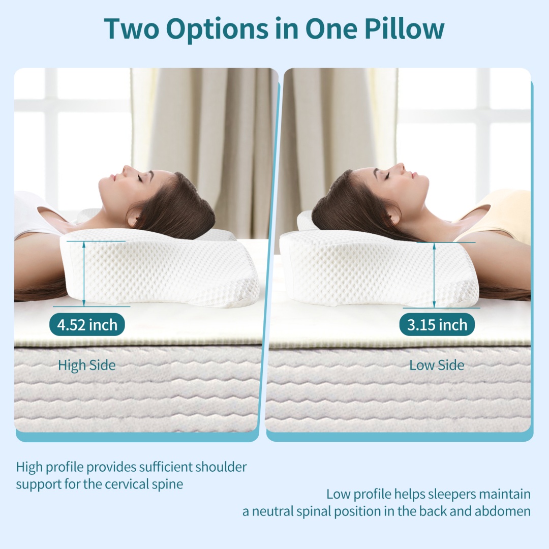 Cervical Neck Pillow, Cooling Ergonomic Memory Foam Pillows  Dual Height Orthopedic Support Contour Pillow For Side — foto 19