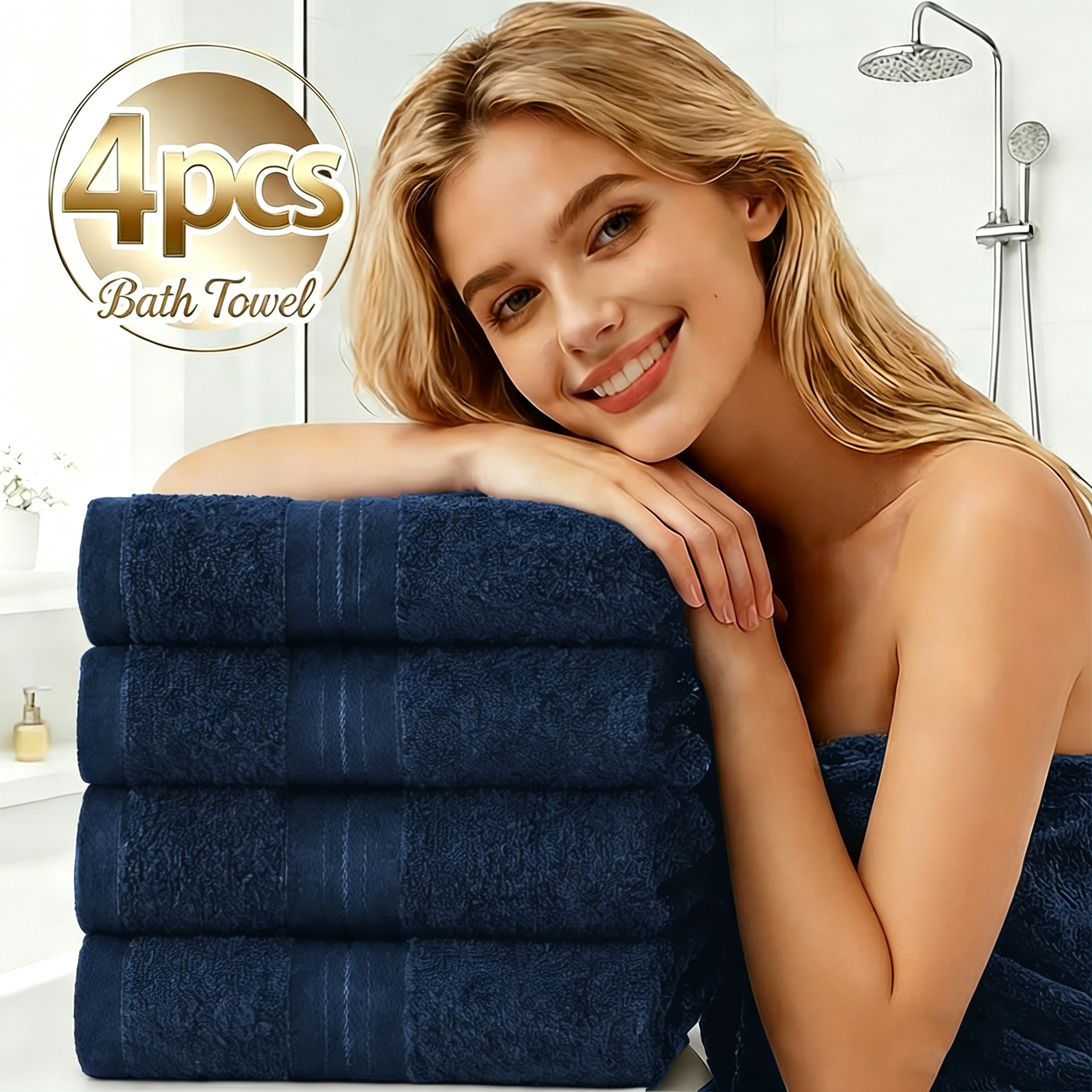 4-Piece Extra Large Bath Towels, 70x140 Cm, Cotton image 5