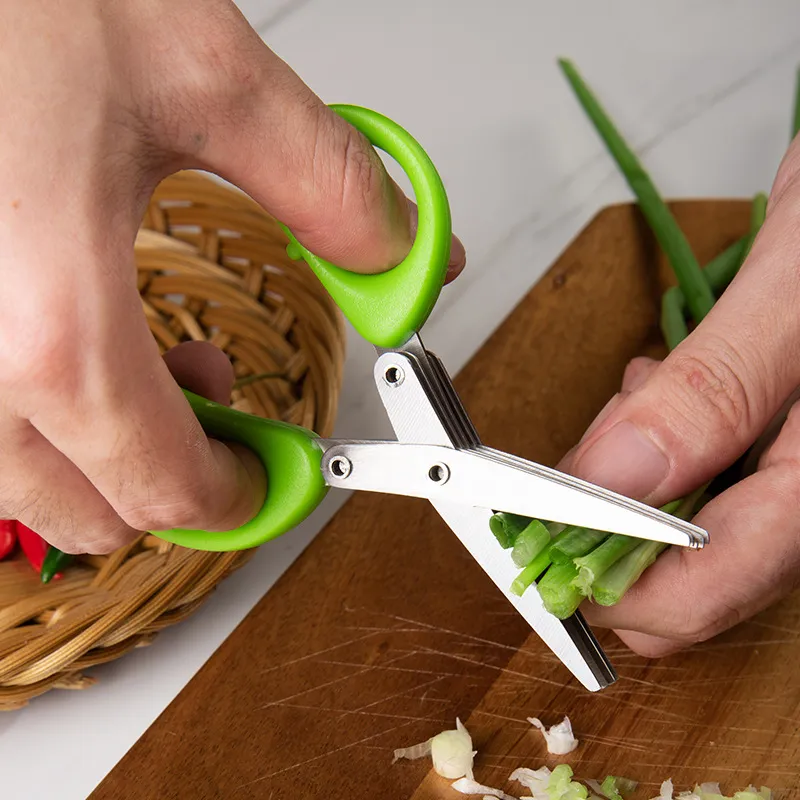 Multifunctional Multi-layer Green Onion Scissors Stainless Steel Onion Cutting Knife Herb Seaweed Spice Scissors Kitchen Scissor Kitchen Gadgets – image 8