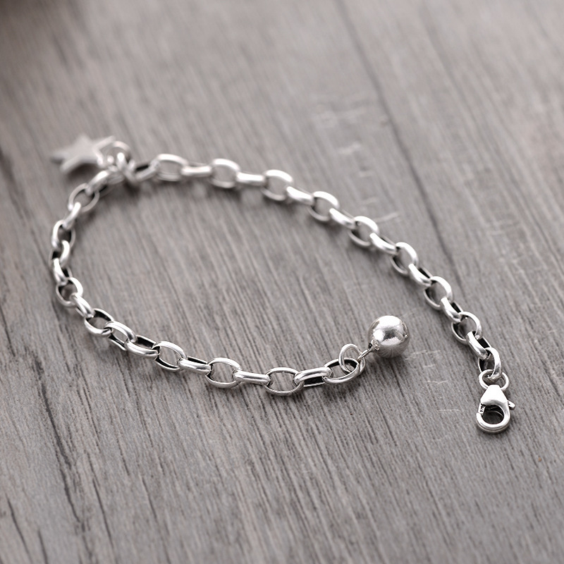 Vintage 925 Sterling Silver Star Bead Charm Bracelet And Bangle Ladies Wedding Jewelry