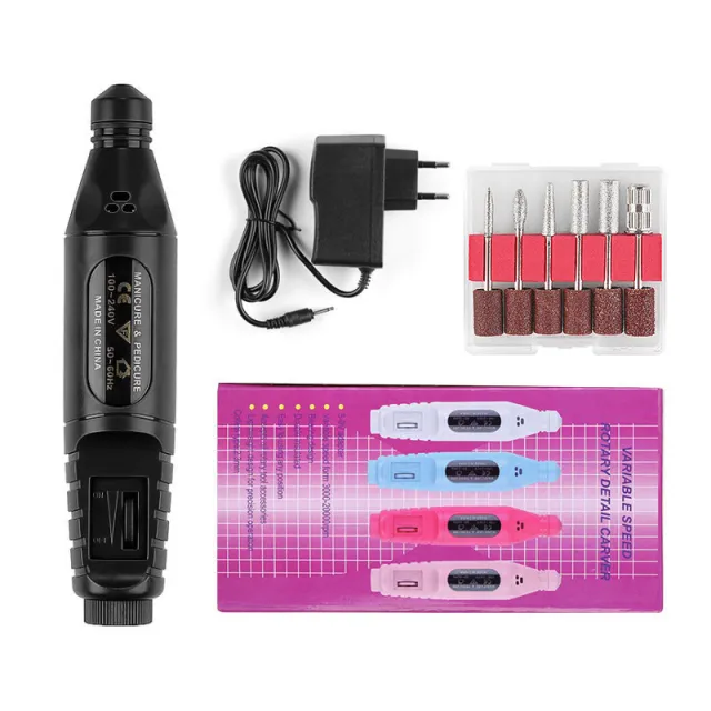 Nail Pen Polisher USB Cable Portable Manicure Sharpener Nail Tools Black - Shop at LoveMi