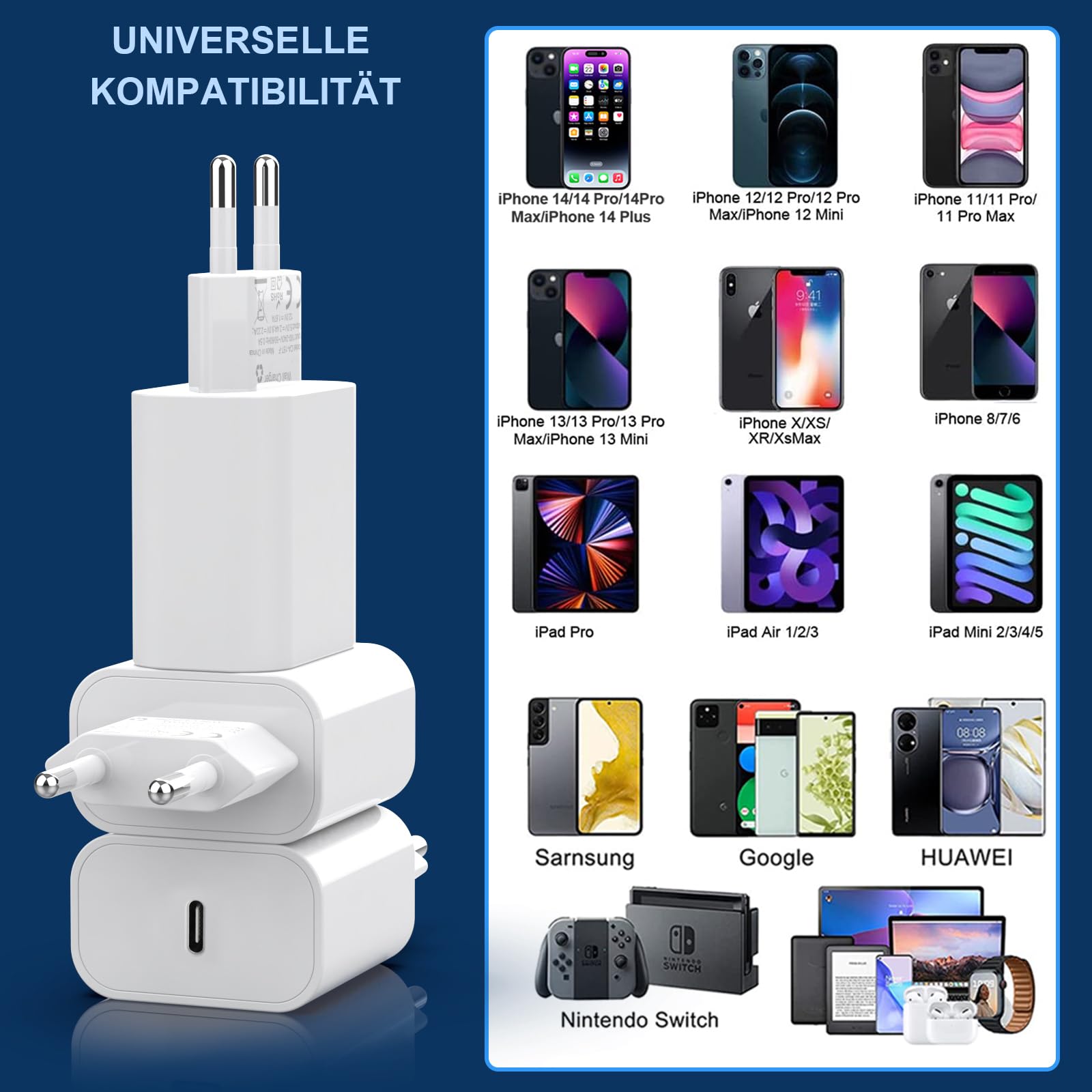 USB-C-Ladegerät mit einem Anschluss, inklusive 4-in-1-Datenkabel._voghion.com