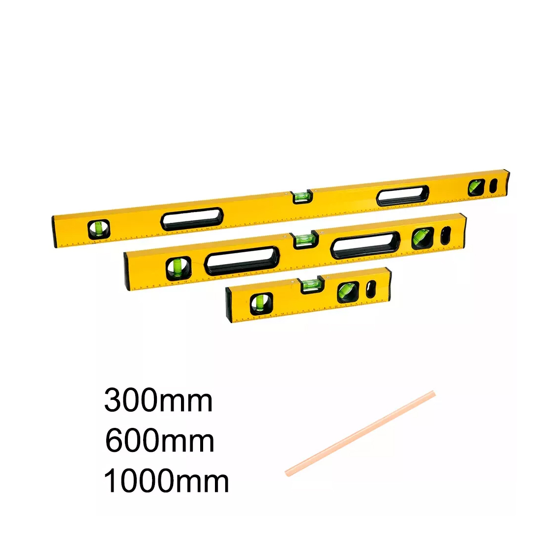 MAGNETIC 3 PIECE BUILDERS BUILDING SPIRIT LEVEL SET - 300, 600, 1000mm Yellow — image 8