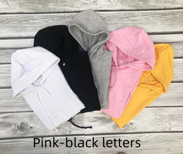 Casual Hooded Pocket Sweater For Women Pink Black Letters - Shop at LoveMi