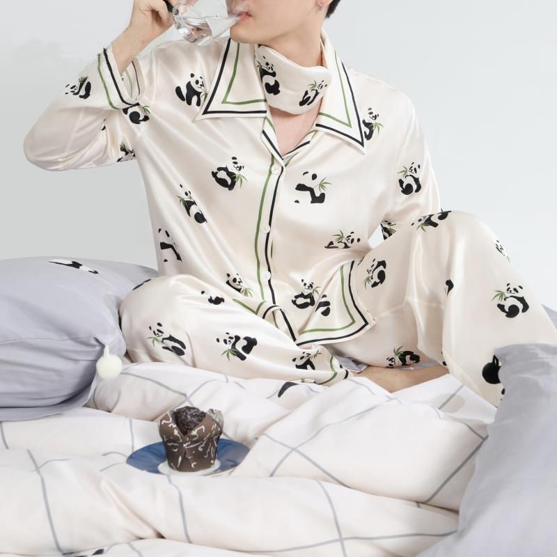 Title 2, Ice Silk Panda Print Upper And Lower Pajamas